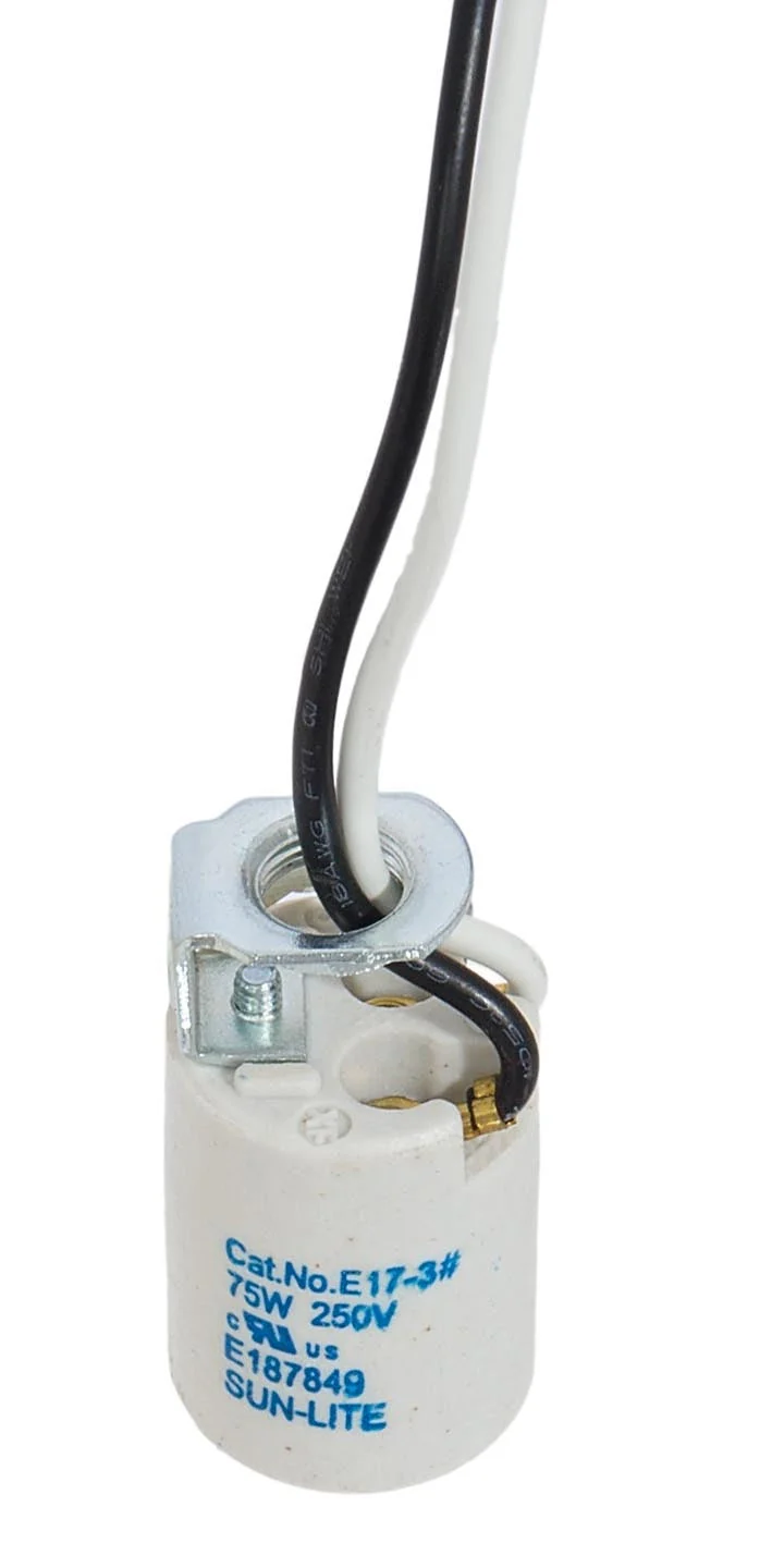 E-17 Base Keyless Unglazed Porcelain Socket with Wire Leads (47772) - Image 3