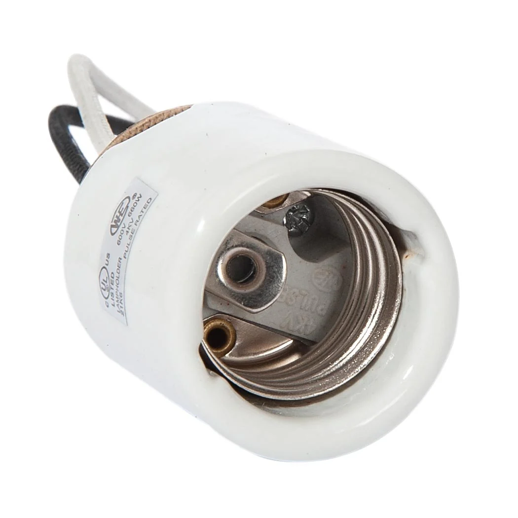 E-26 Base Keyless Glazed Porcelain Socket with Wire Leads and Hickey (47751) - Image 3
