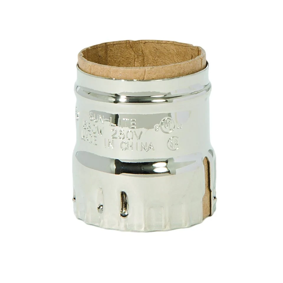 E-26 Electrolier Short Key-Less Socket Shell, Nickel Polished and Lacquered Finish (40313Ni)