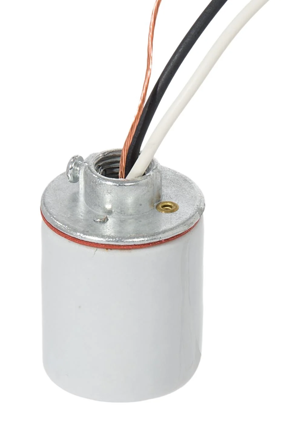 E-26 Keyless Glazed Porcelain Socket with 20" Wire Leads, Bare Ground Wire (47750)