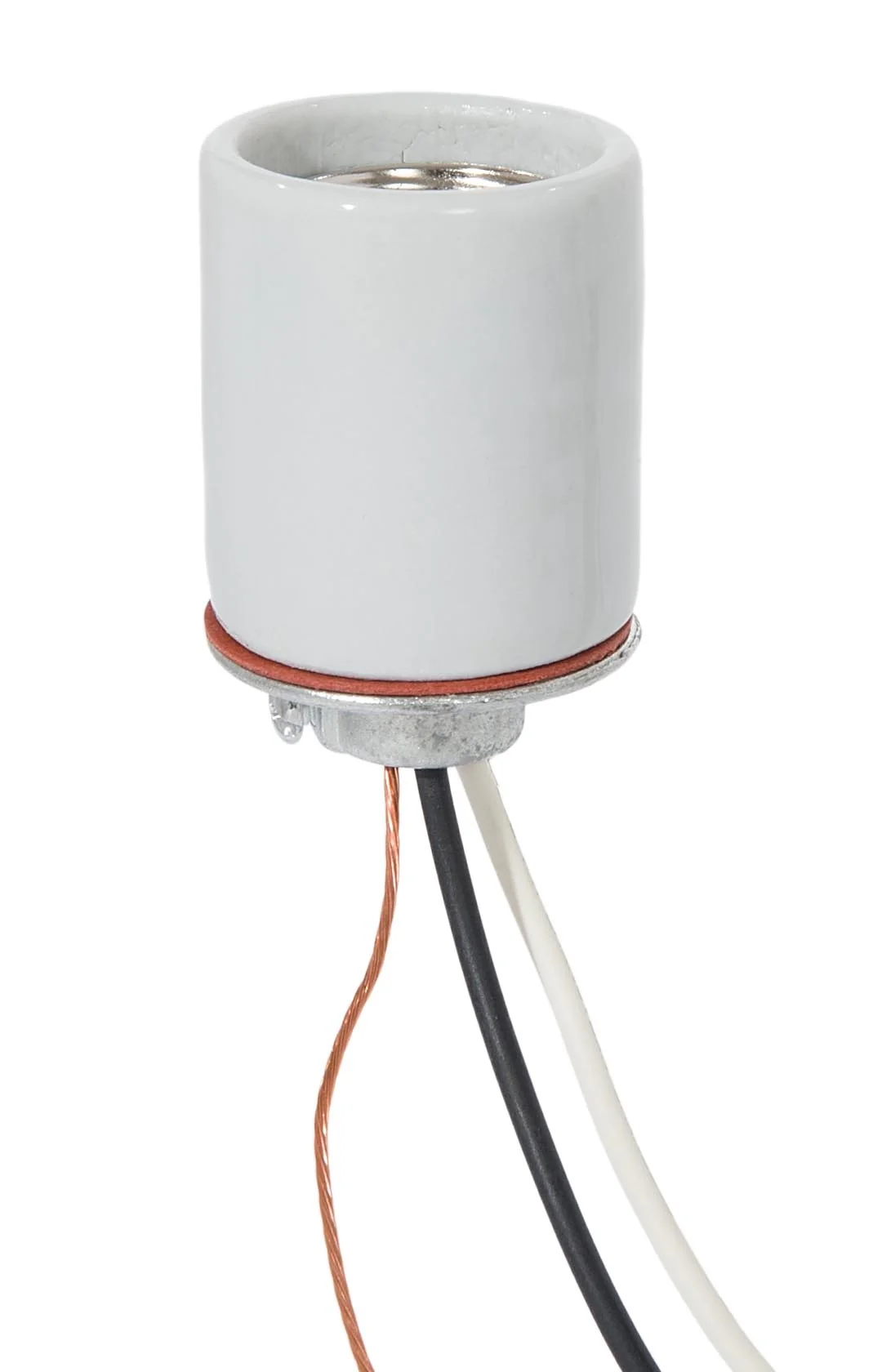 E-26 Keyless Glazed Porcelain Socket with 20" Wire Leads, Bare Ground Wire (47750) - Image 2