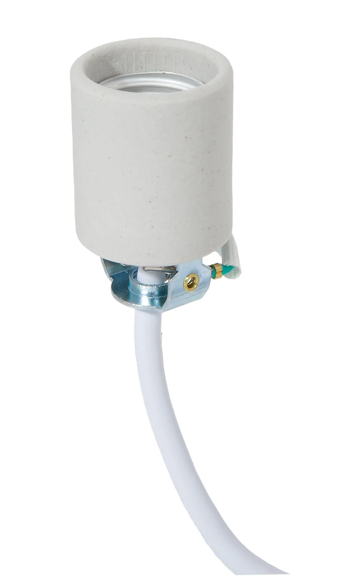 E-26 Keyless Unglazed Porcelain Socket, U-Bracket Hickey with Strain Relief (47753W)