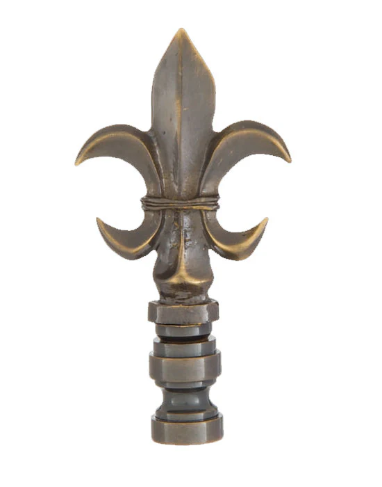 3" Tall Fleur De Lis Design Cast Metal Finial Antique Brass Finish 1/4-27F Tap (11221A)