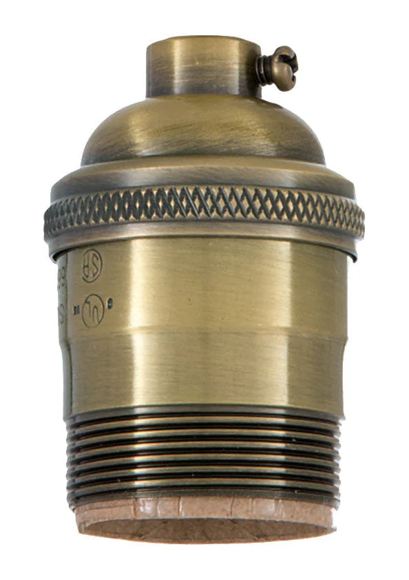 Antique BRASS Finish Heavy Turned Brass Keyless Socket, UNO Thread Shell (48260A)