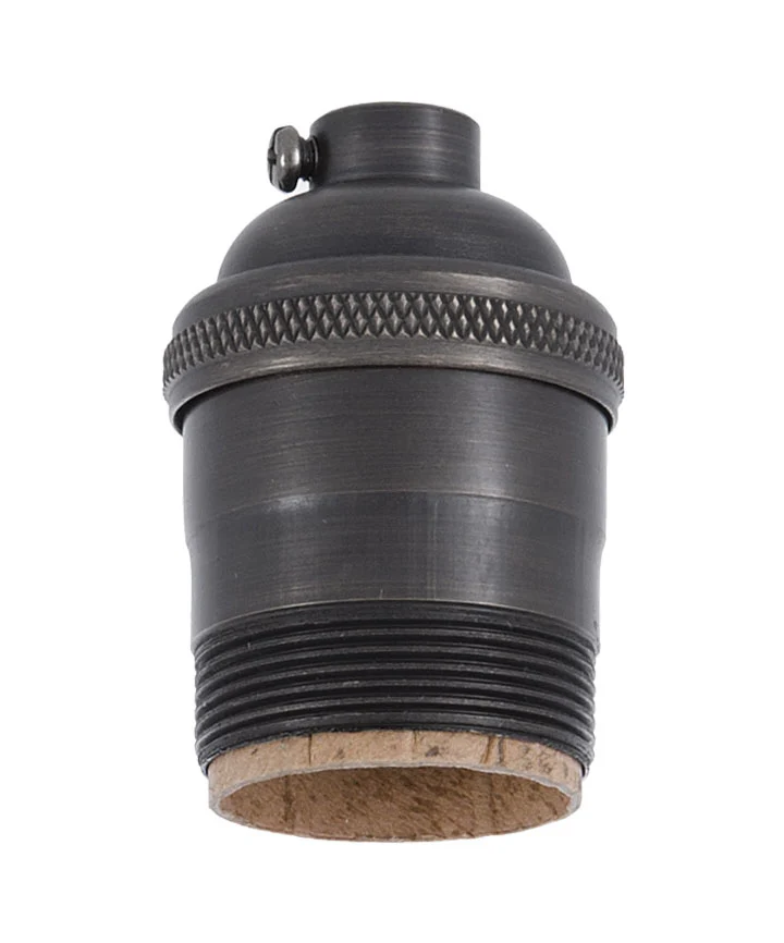 Antique BRONZE Finish Heavy Turned Brass Keyless Socket, UNO Thread Shell (48260B)