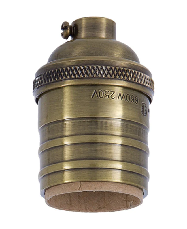 Antique BRASS Finish Heavy Turned Brass Keyless Sockets, No UNO Thread (48261A)