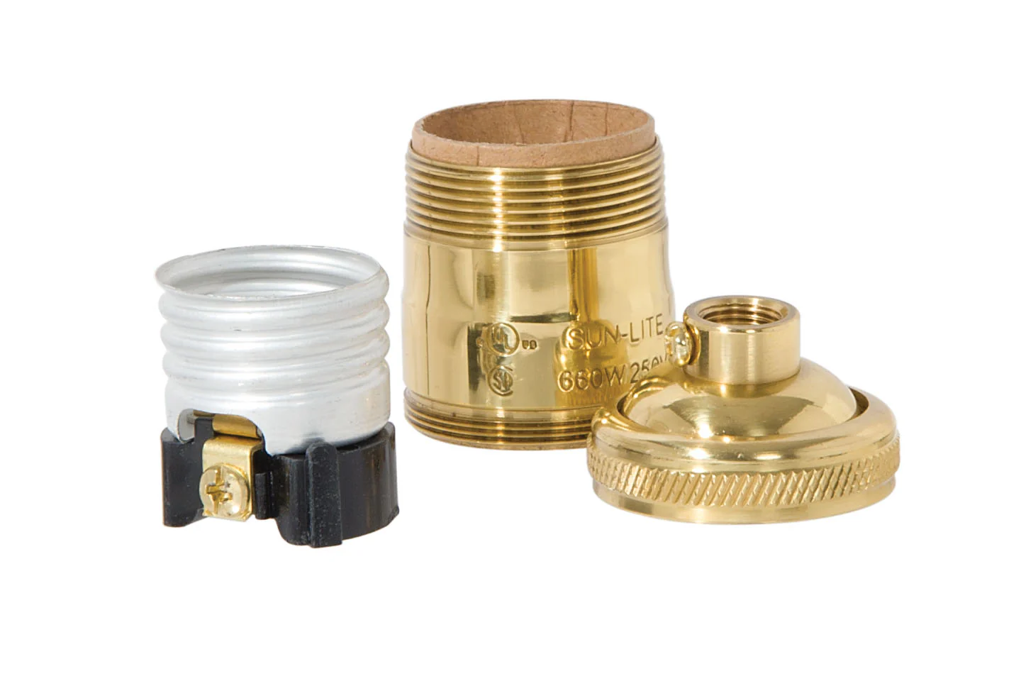 Polished & Lacquered Finish, Heavy Turned Brass Keyless Socket, UNO Thread Shell (48260) - Image 2