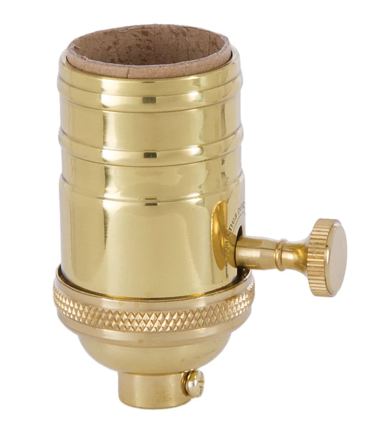 Heavy Turned Brass Lamp Socket w/Brass Knob, Polished & Lacquered Finish, No UNO - Choice of Interior (48243)