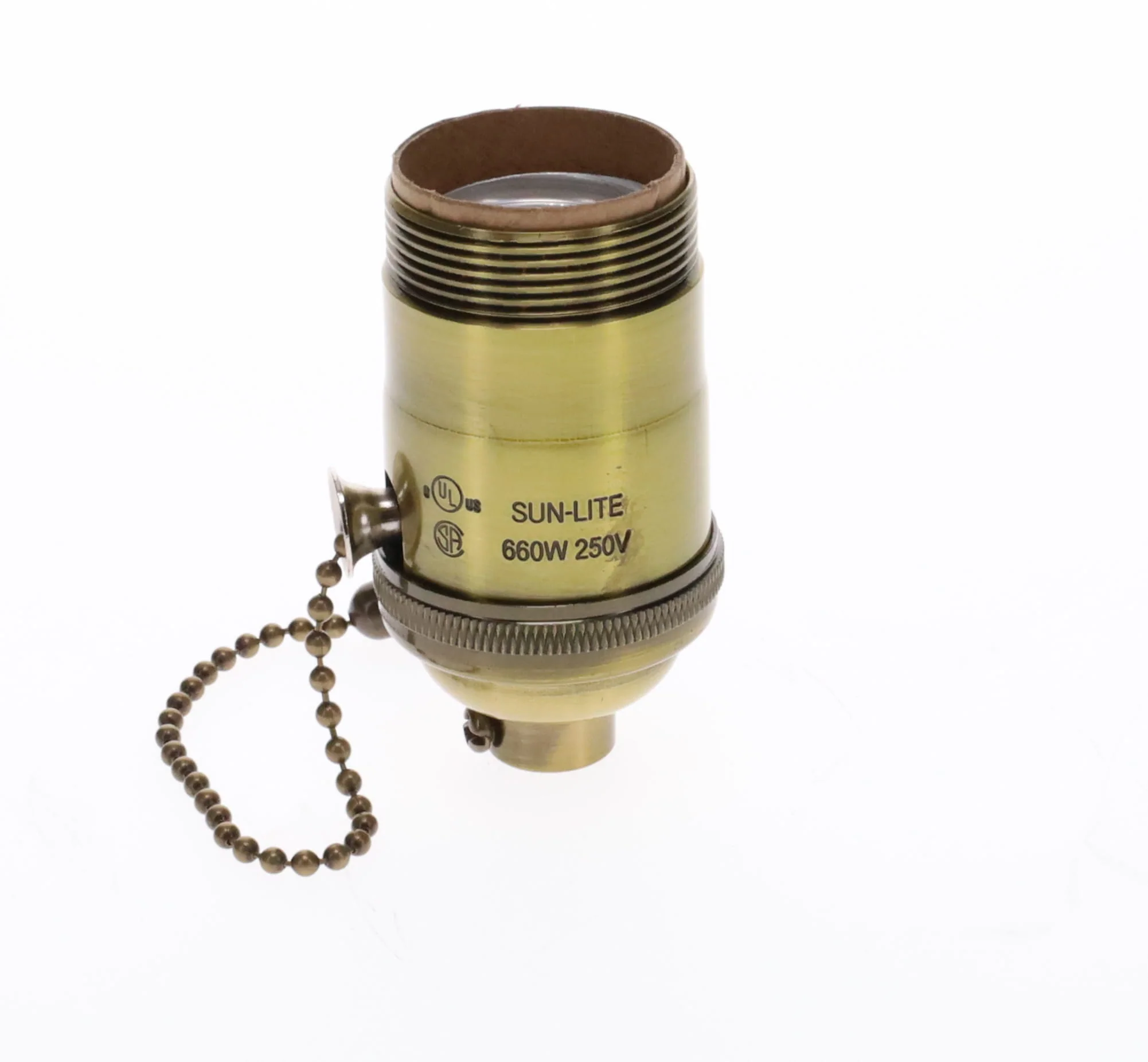 Heavy Turned Brass Socket with Antique BRASS Finish, On/Off Pull Chain function, UNO Thread (48255A) - Image 2