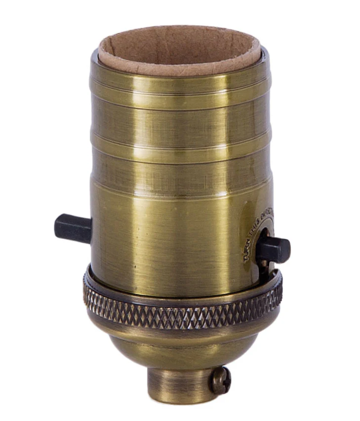 Heavy Turned Brass Socket with Antique BRASS Finish, Push-Thru Function, No UNO Thread (48251A)