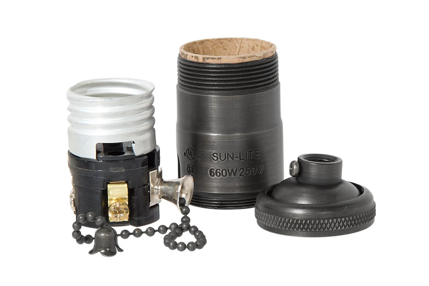Heavy Turned Brass Socket with Antique BRONZE Finish, On/Off Pull Chain function, UNO Thread (48255B) - Image 2