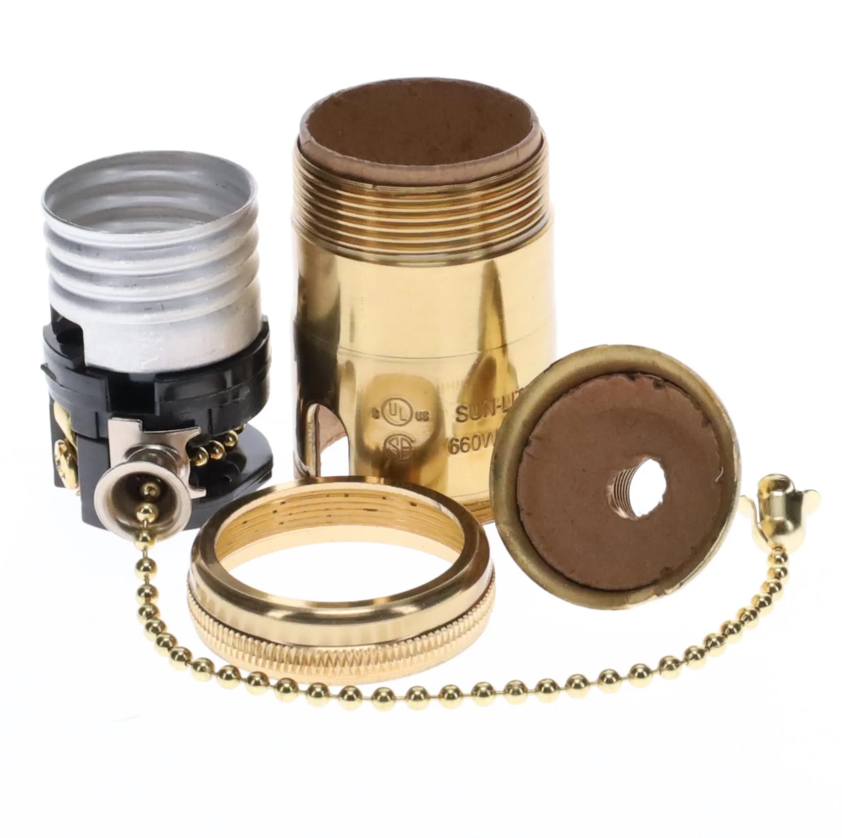 Heavy Turned Brass Socket with Polished & Lacquered Finish, On/Off Pull Chain function, UNO Thread (48255) - Image 2