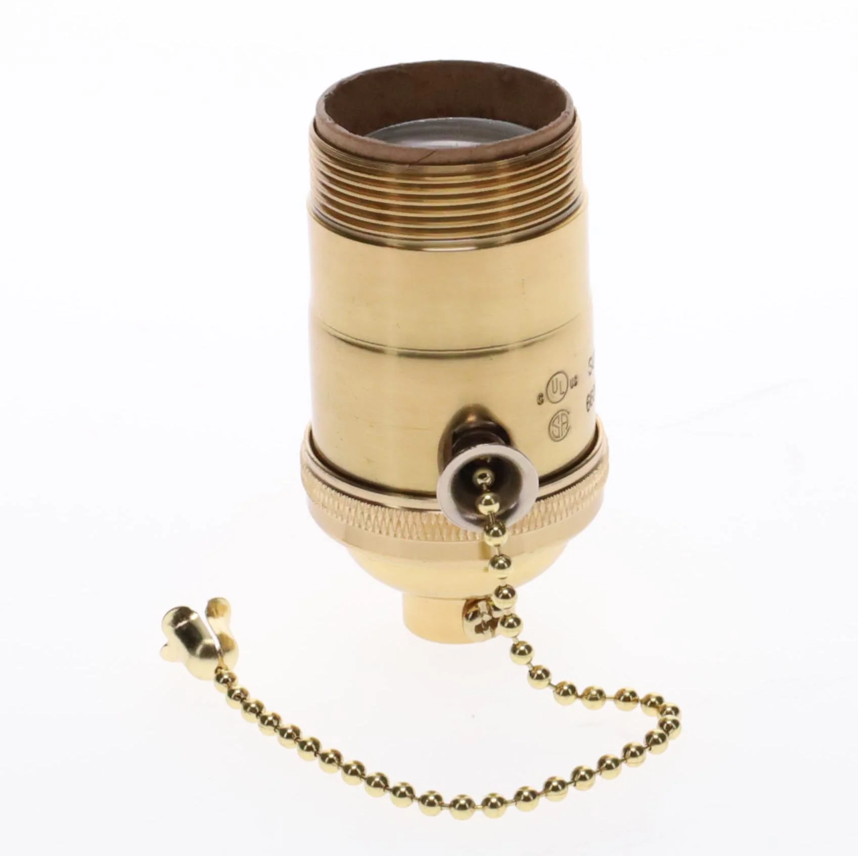 Heavy Turned Brass Socket with Polished & Lacquered Finish, On/Off Pull Chain function, UNO Thread (48255) - Image 3