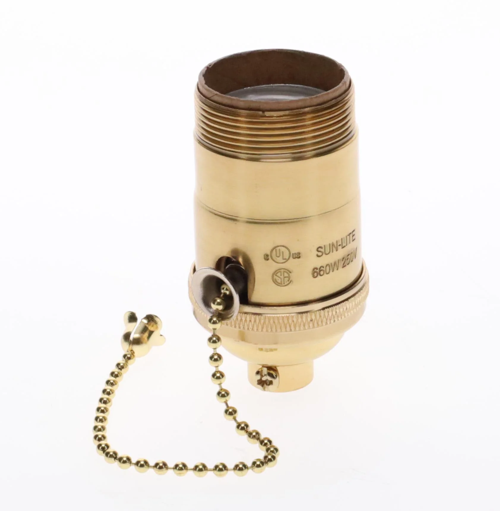 Heavy Turned Brass Socket with Polished & Lacquered Finish, On/Off Pull Chain function, UNO Thread (48255) - Image 4