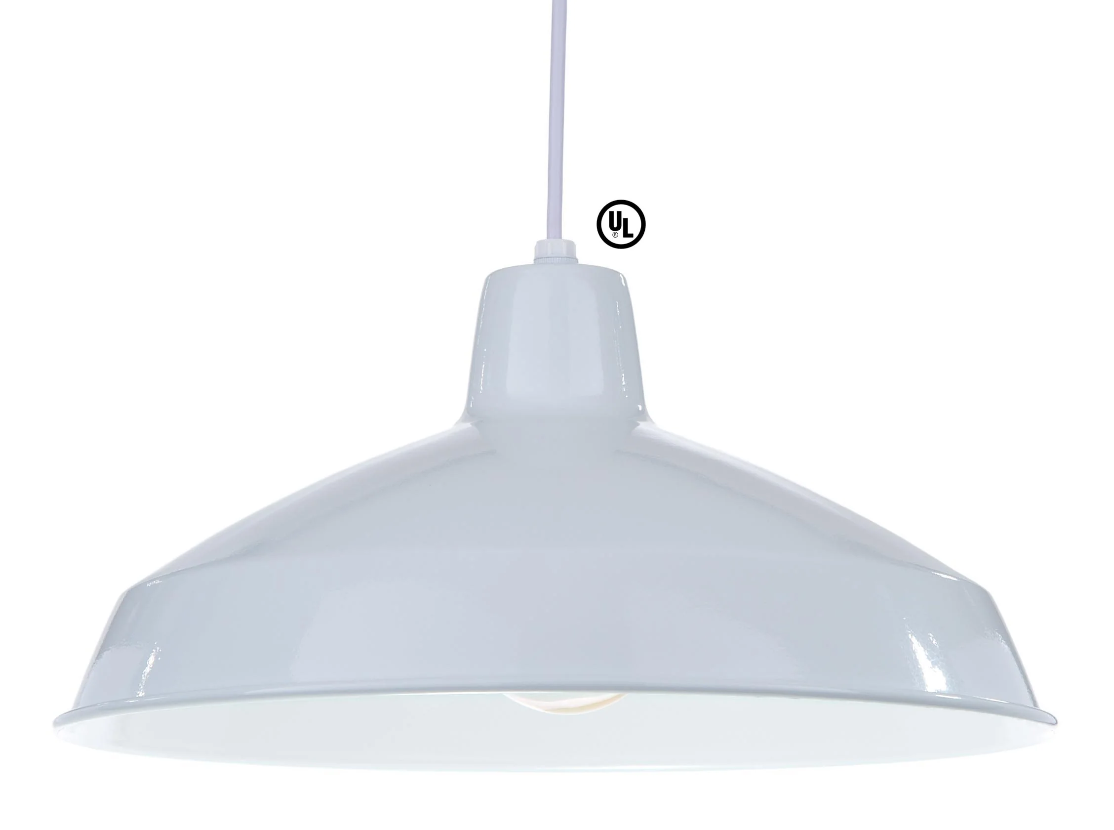 - DISCONTINUED - Industrial Style Metal Light Shade Pendant with White Finish (69148W)