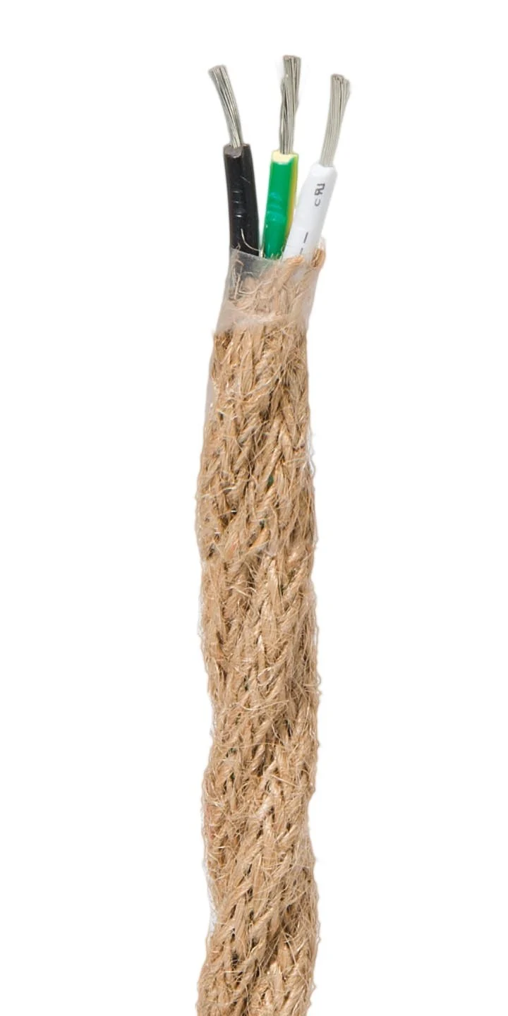 Jute Burlap Twisted Lamp Cord, 18 Gauge 3-Wire, Choice of Length (46659J)