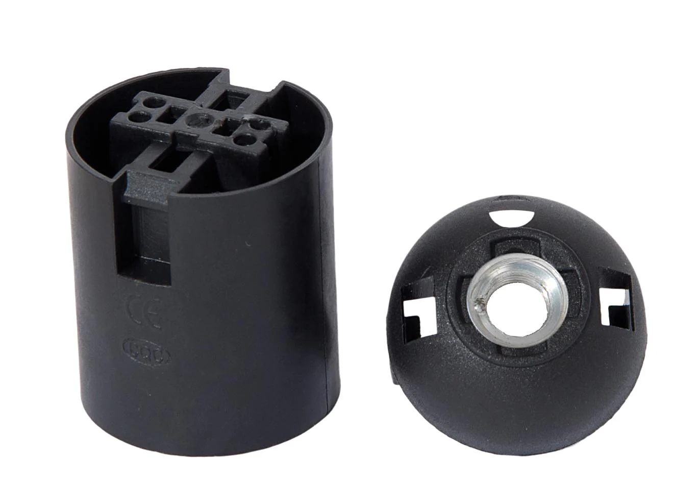Keyless 2 Piece Smooth Body Black Phenolic E26 Socket, Quick Connect Terminals (47610B) - Image 2