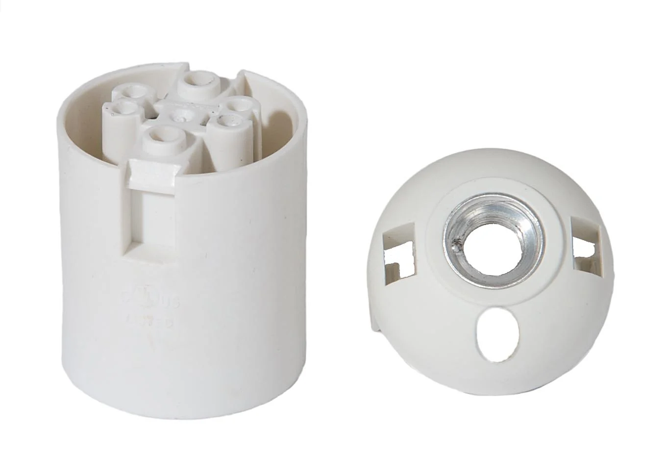 Keyless 2 Piece Smooth Body White Phenolic E26 Socket, Quick Connect Terminals (47610W) - Image 2