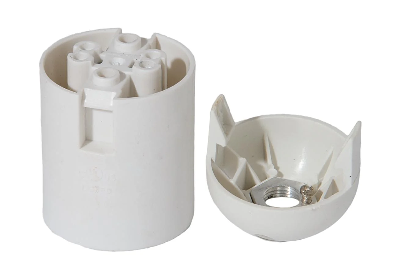 Keyless 2 Piece Smooth Body White Phenolic E26 Socket, Quick Connect Terminals (47610W) - Image 3