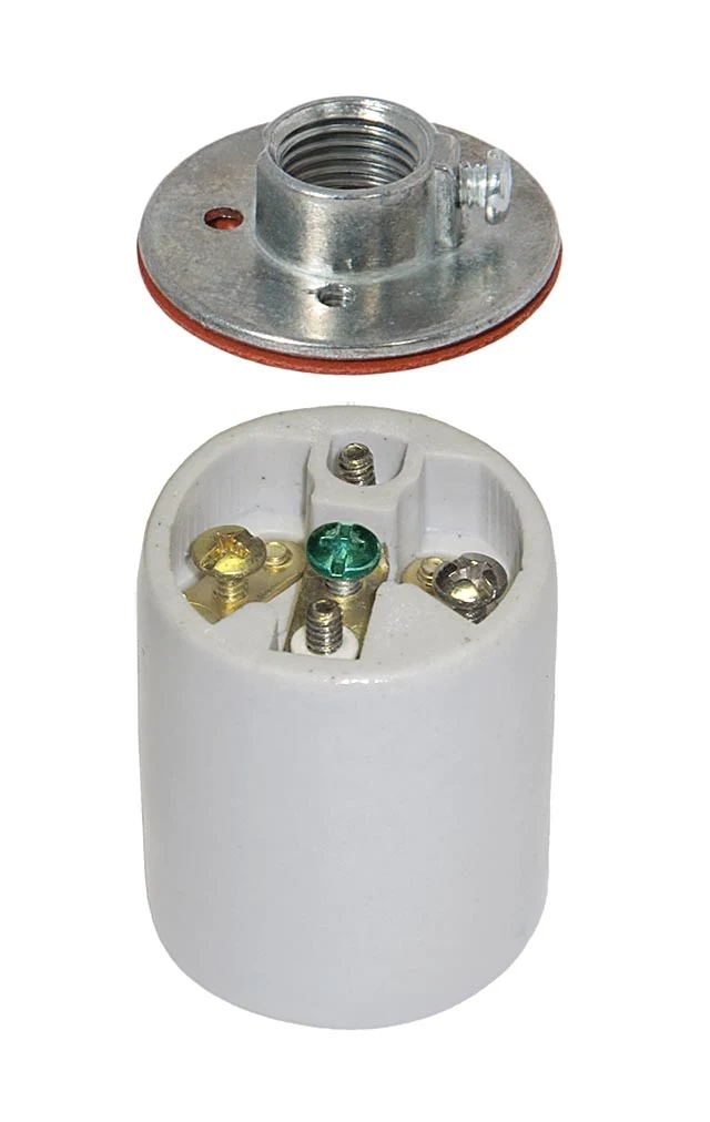 E-26 Keyless Porcelain Lamp Socket, Ground Screw & Metal Cap, 1/4 IPS Thread (48304) - Image 2
