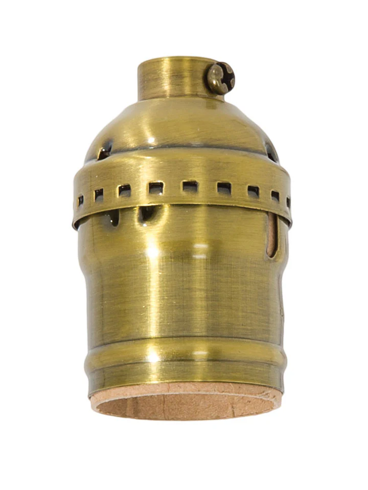 Keyless Early Electric Style Lamp E26 Socket, Antique BRASS Finish, No UNO thread (48291A)