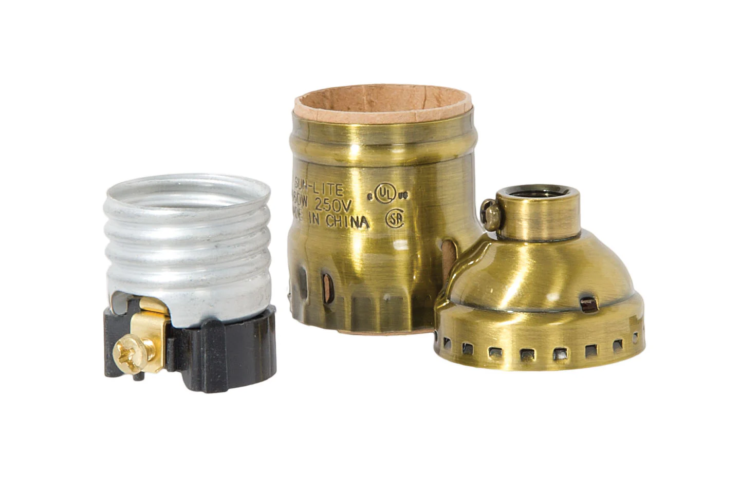 Keyless Early Electric Style Lamp E26 Socket, Antique BRASS Finish, No UNO thread (48291A) - Image 2