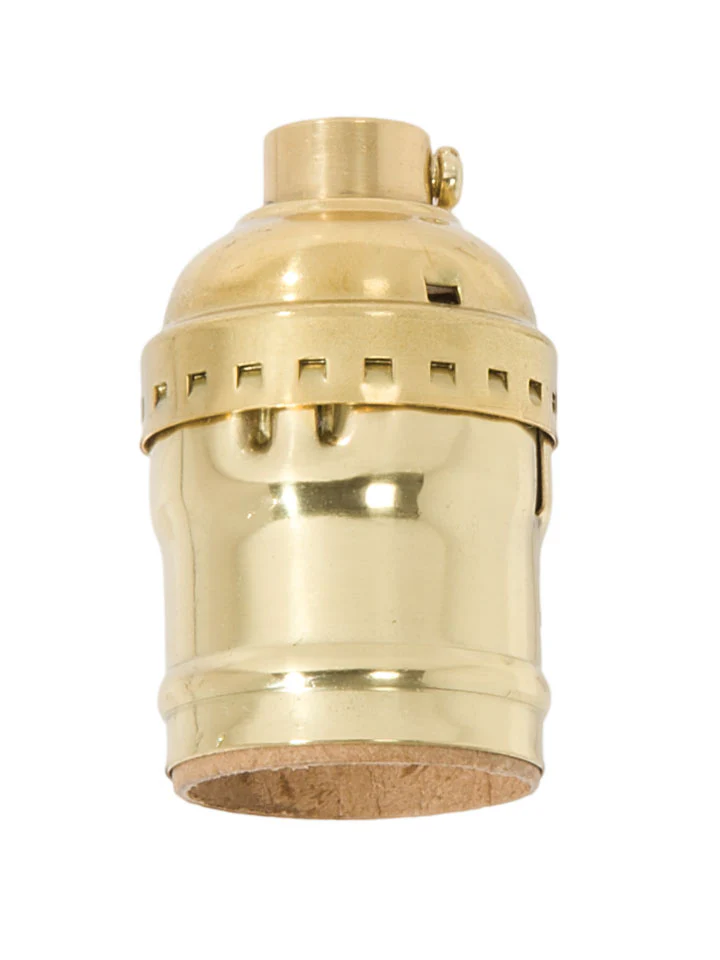 Keyless Polished & Lacquered Finish Early Electric Style Brass Lamp E26 Socket, No UNO Thread (48291)