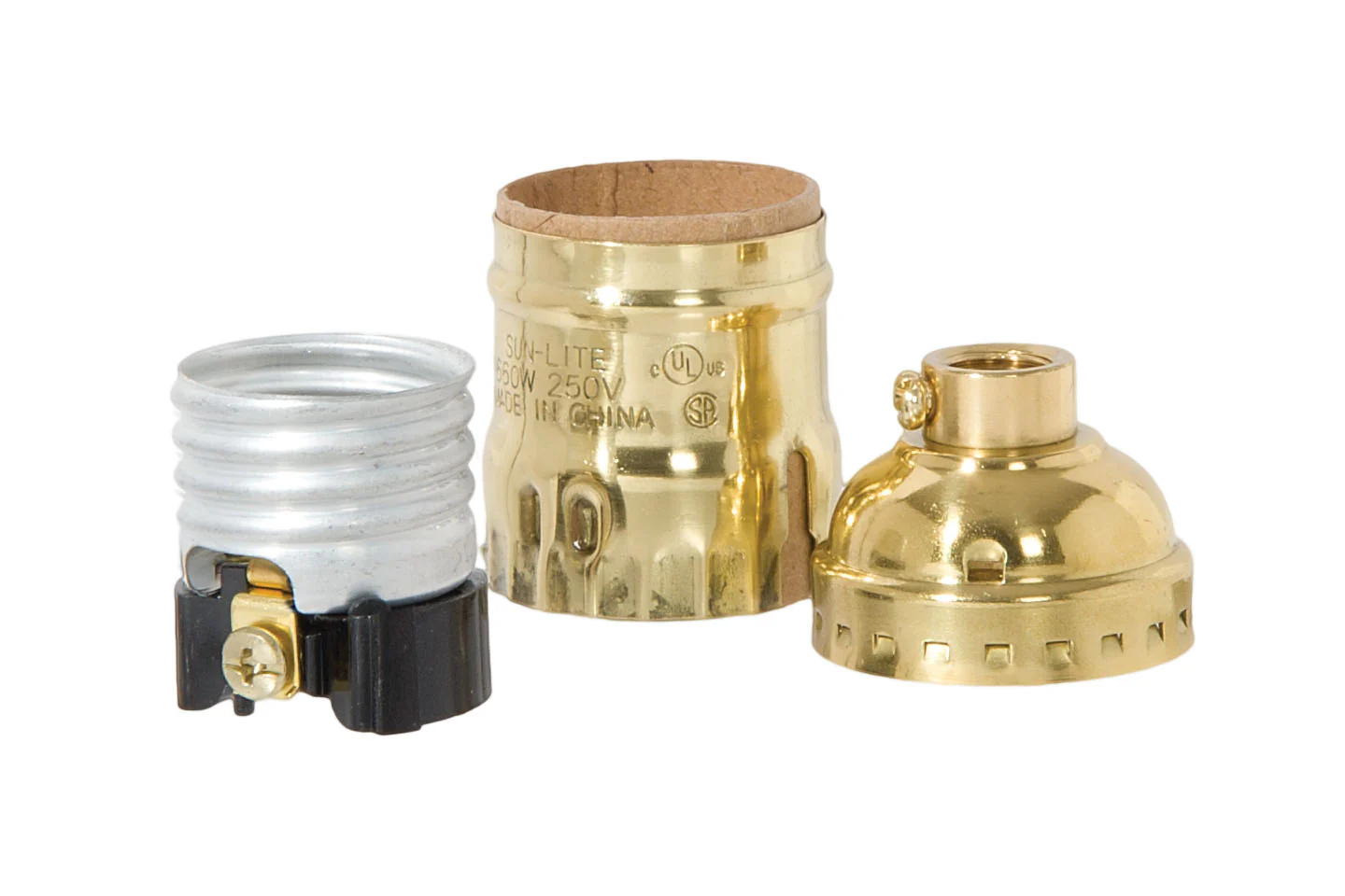 Keyless Polished & Lacquered Finish Early Electric Style Brass Lamp E26 Socket, No UNO Thread (48291) - Image 2