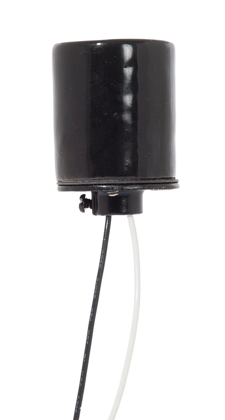 Keyless Glazed Black Porcelain E-26 Socket, 1/8IP Metal Cap, Choice of Wire Lead Length (48089) - Image 3