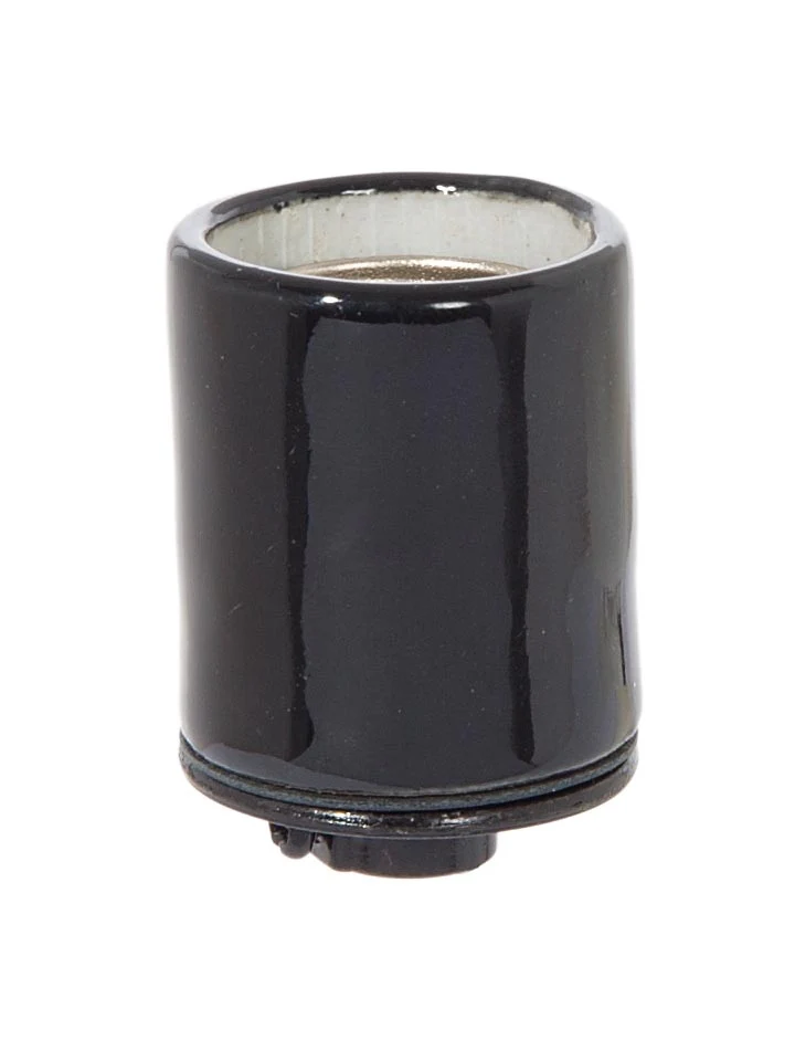 Keyless Glazed Black Porcelain E-26 Socket, Bottom 1/8 IP Metal Cap (48096)