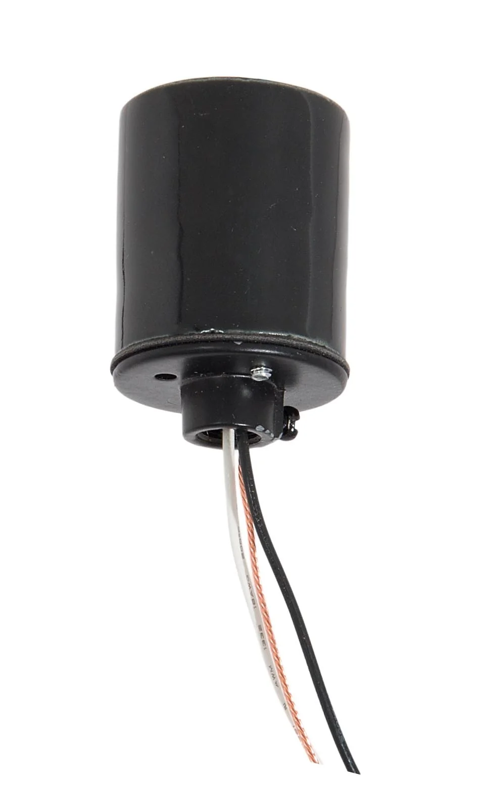Keyless Glazed Black Porcelain E-26 Socket, Thin Wires, 1/8 IPS Metal Cap (48093) - Image 2