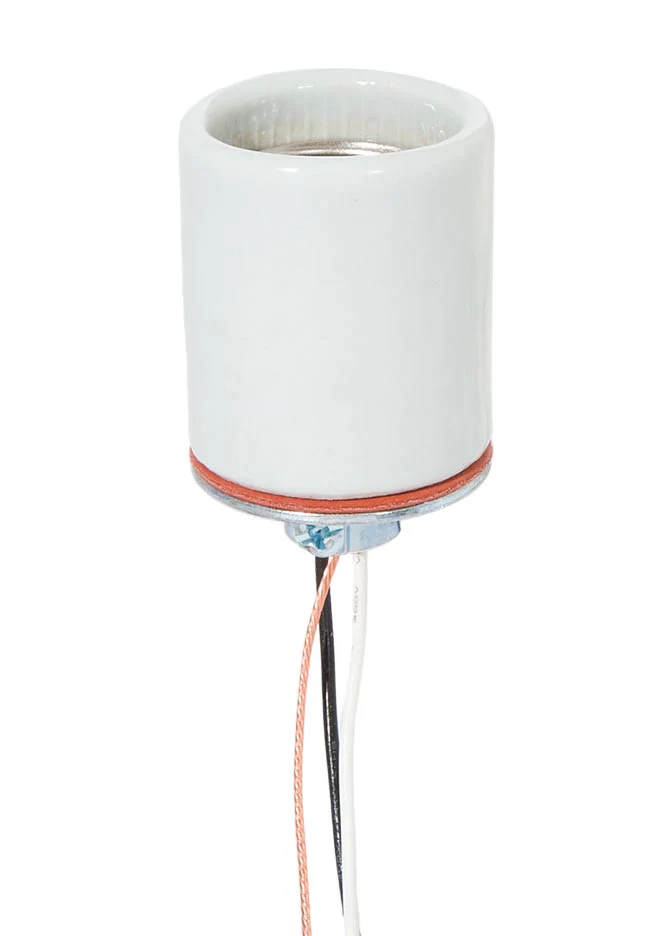 Keyless Glazed Porcelain E-26 Socket, Thin 36" Lead Wires, 1/8 IPS Metal Cap (48087)