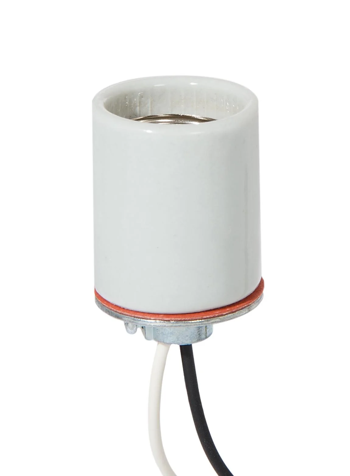 Keyless Glazed Porcelain E-26 Base Lamp Socket, 18" Wire Leads, 1/8 IPS Metal Cap (47741)