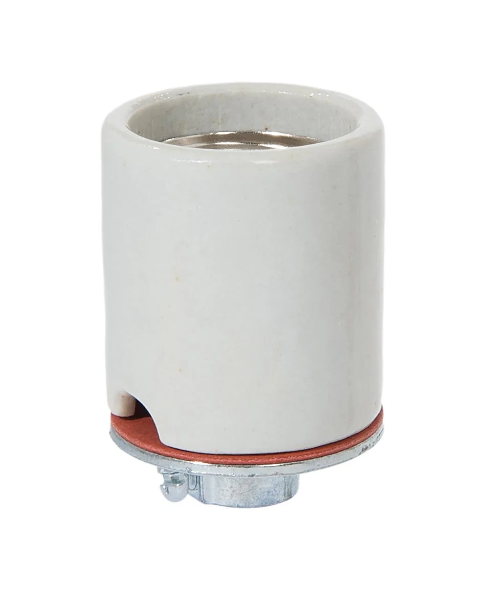 Keyless Glazed Porcelain E-26 Socket, 2 Wire Ways, 1/8 IP Metal Cap with Set Screw and Copper Screw Shell (47755)