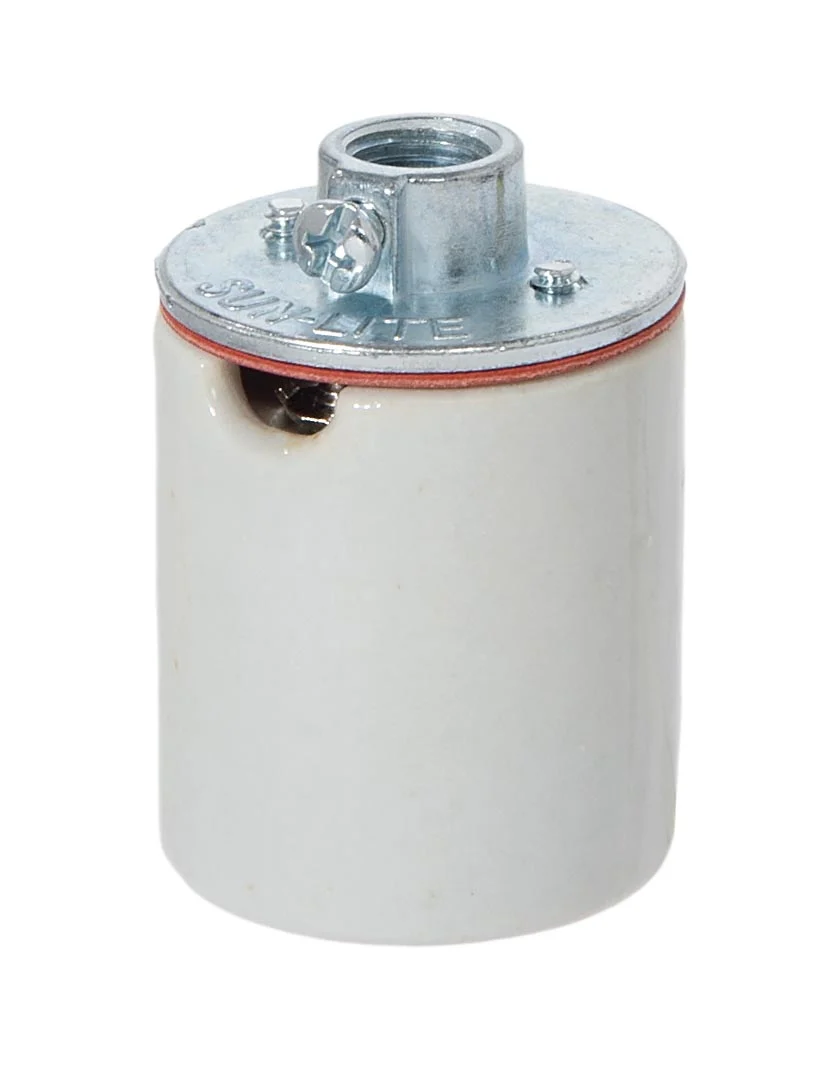 Keyless Glazed Porcelain E-26 Socket, 2 Wire Ways, 1/8 IP Metal Cap with Set Screw and Copper Screw Shell (47755) - Image 2