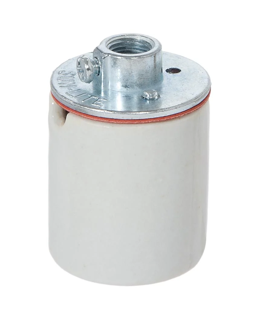 Keyless Glazed Porcelain E-26 Socket, 2 Wire Ways, 1/8 IP Metal Cap with Set Screw and Copper Screw Shell (47755) - Image 3