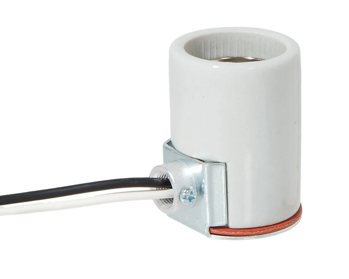 Keyless Glazed Porcelain E-26 Socket, Screw Shell Terminal, 12" Wire Leads (47715L12)