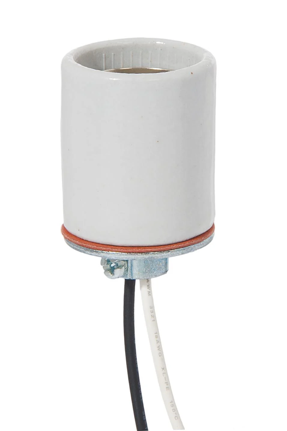 Keyless Glazed Porcelain E-26 Socket, Thin 24" Lead Wires, 1/8 IPS Metal Cap (48088)