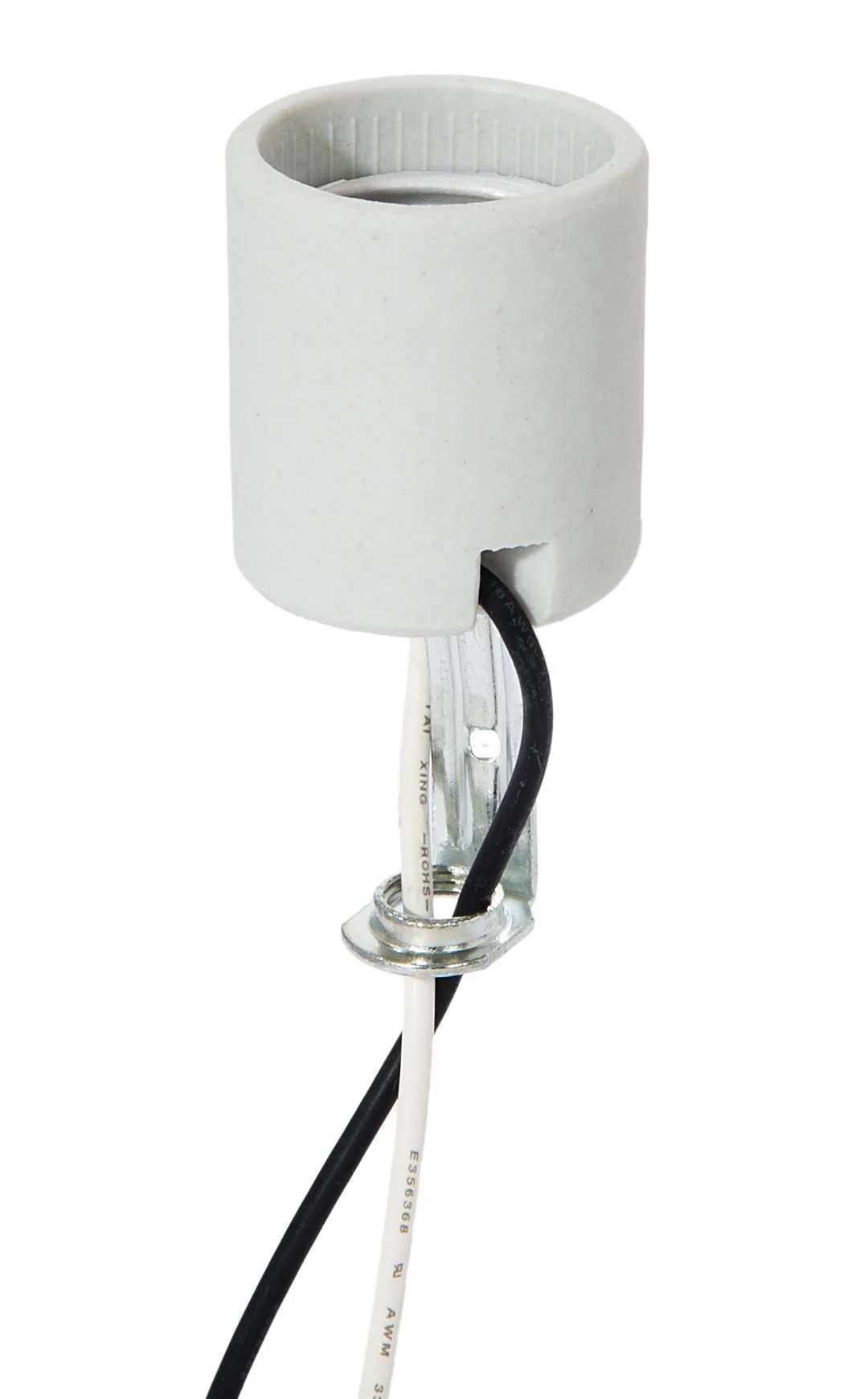 Keyless Unglazed Porcelain E-26 Base Socket, 18 Inch Wire Leads (47748)