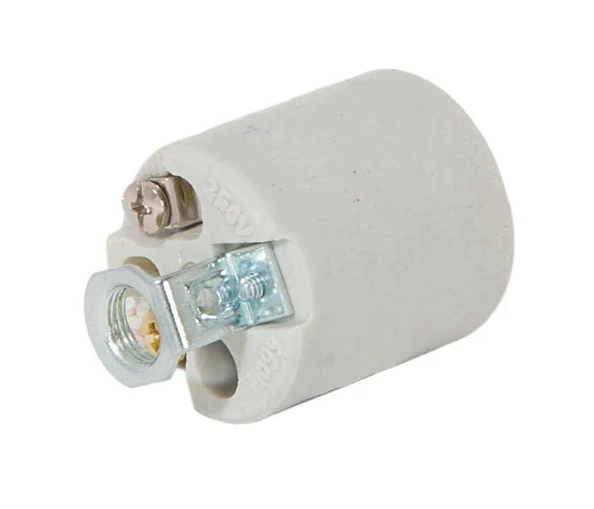 Keyless Unglazed Porcelain E-26 Socket, Detachable 1/8 IP Hickey and Screw Shell (48104i) - Image 3