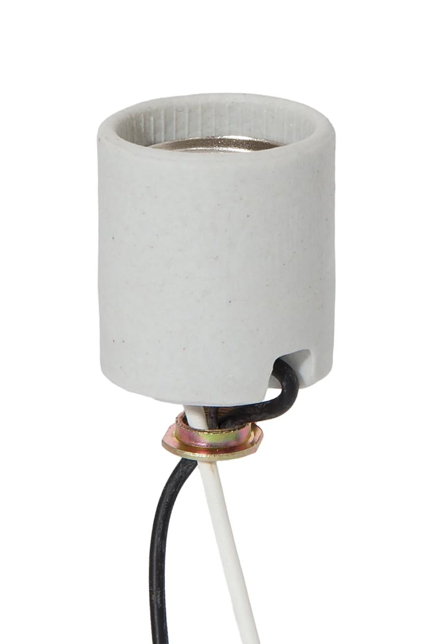 Keyless Unglazed Porcelain E-26 Socket, Wire Leads, 1/8 IPS Hickey (47745)