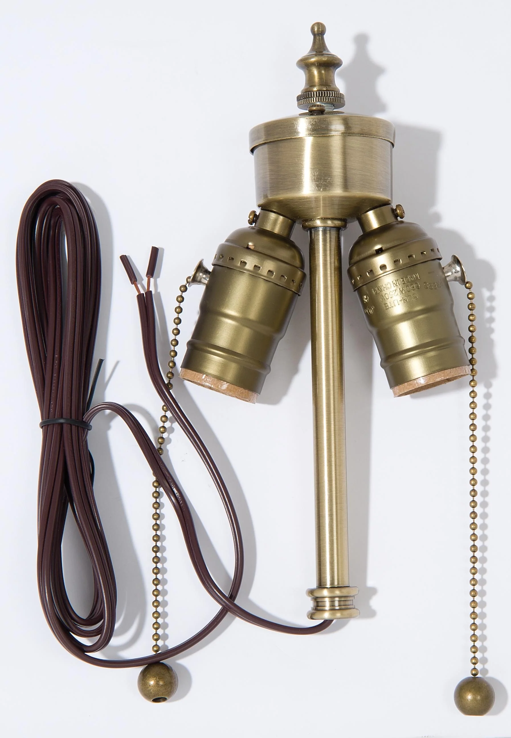 Medium Base (E26) Two Light Pull Chain Lamp Cluster With Lead, Antique Brass (10410AL84)
