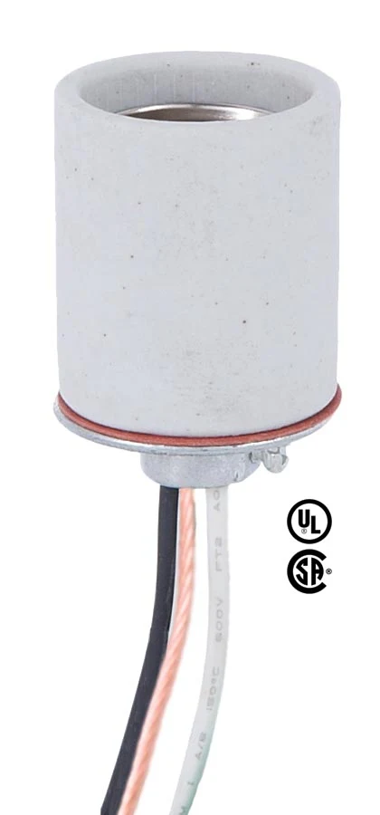 Medium Base Porcelain Socket With Flange Bottom and Lead Wires (47714BG)