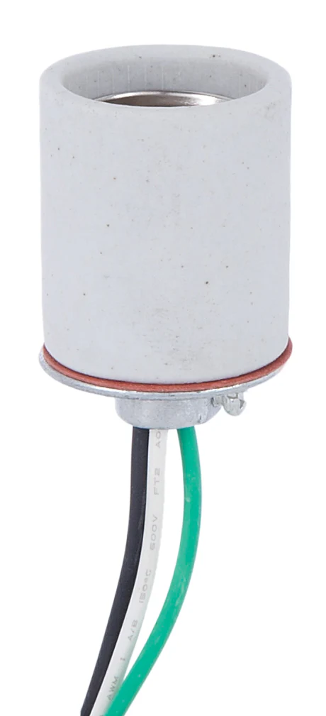 Medium Base Porcelain Socket With Flange Bottom and Lead Wires (47714)