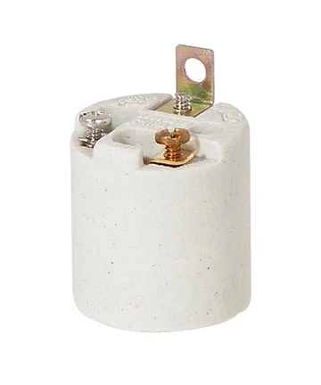 Medium E26 Size Unglazed Porcelain Keyless Lamp Socket, 8-32F Side Mount Bracket (47775)