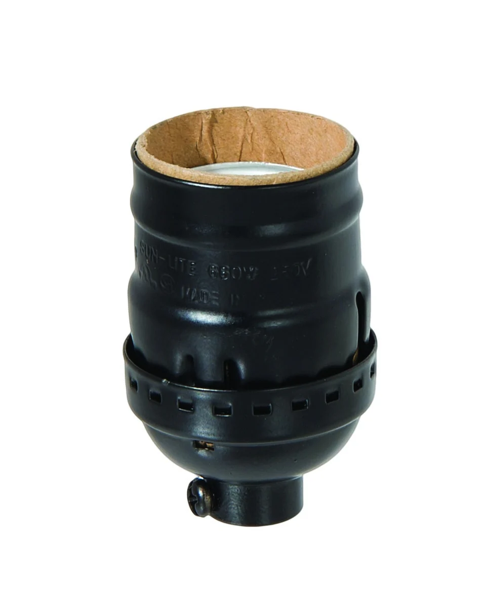 Aluminum Satin Black Finish Short Keyless E-26 Lamp Socket Shell, 1/8 IPS Socket Cap, Set Screw (48348BK)