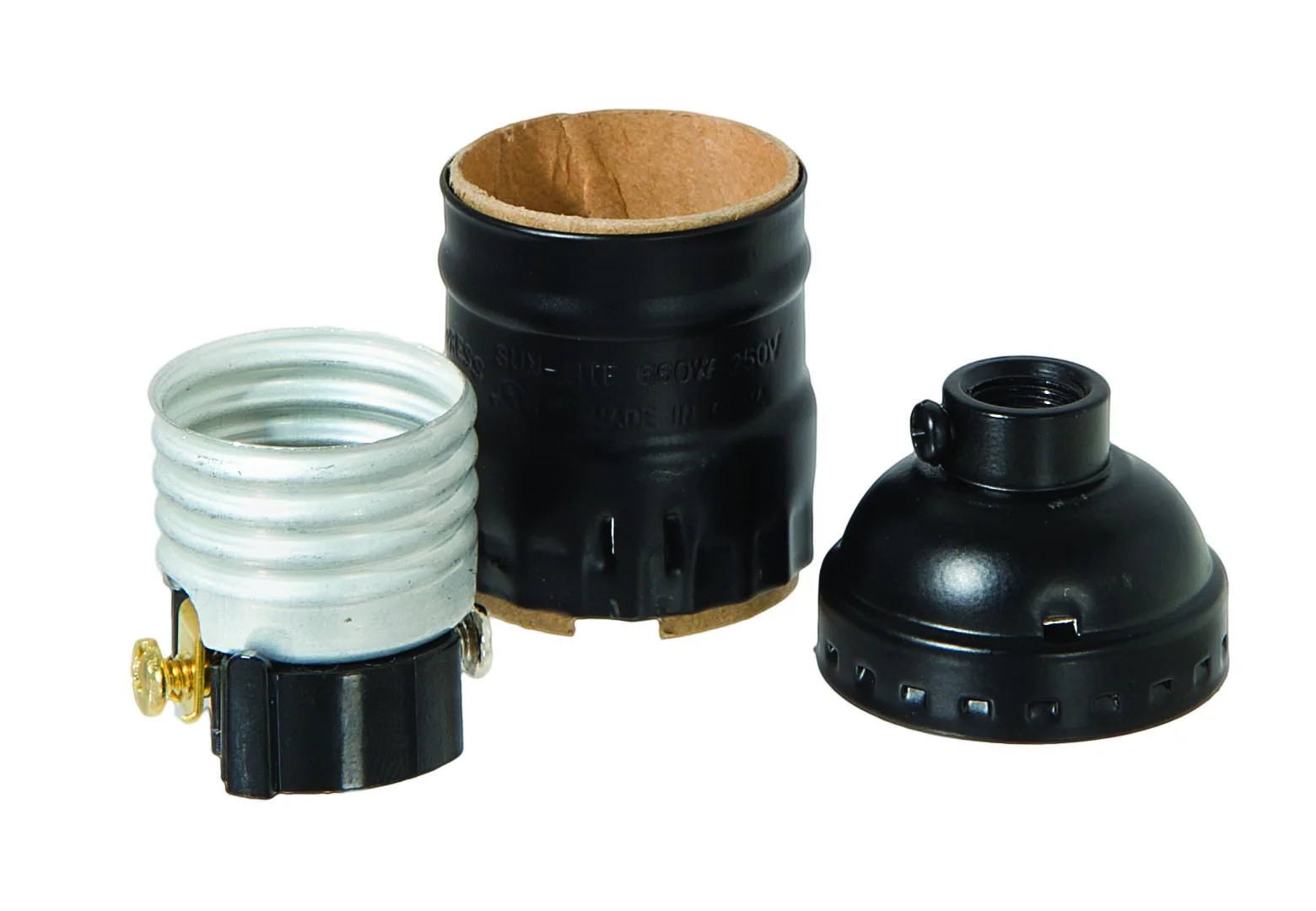 Aluminum Satin Black Finish Short Keyless E-26 Lamp Socket Shell, 1/8 IPS Socket Cap, Set Screw (48348BK) - Image 2