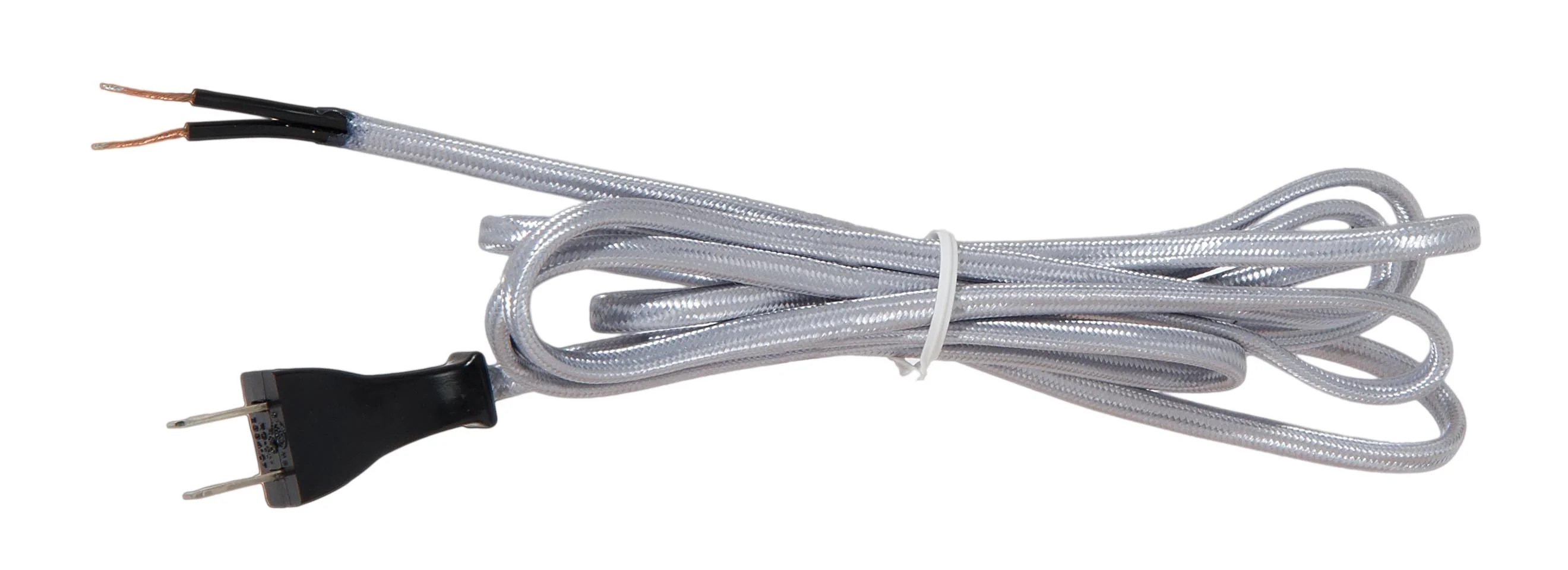 Mid-Century Style Silver Rayon Lamp Cord Set , Choice of Length (46883)