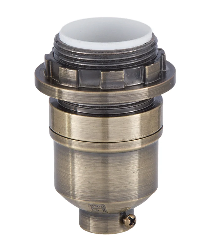 Modern Style Keyless Lamp Socket With Threaded shell and ring, Antique Brass Finish (47730A)