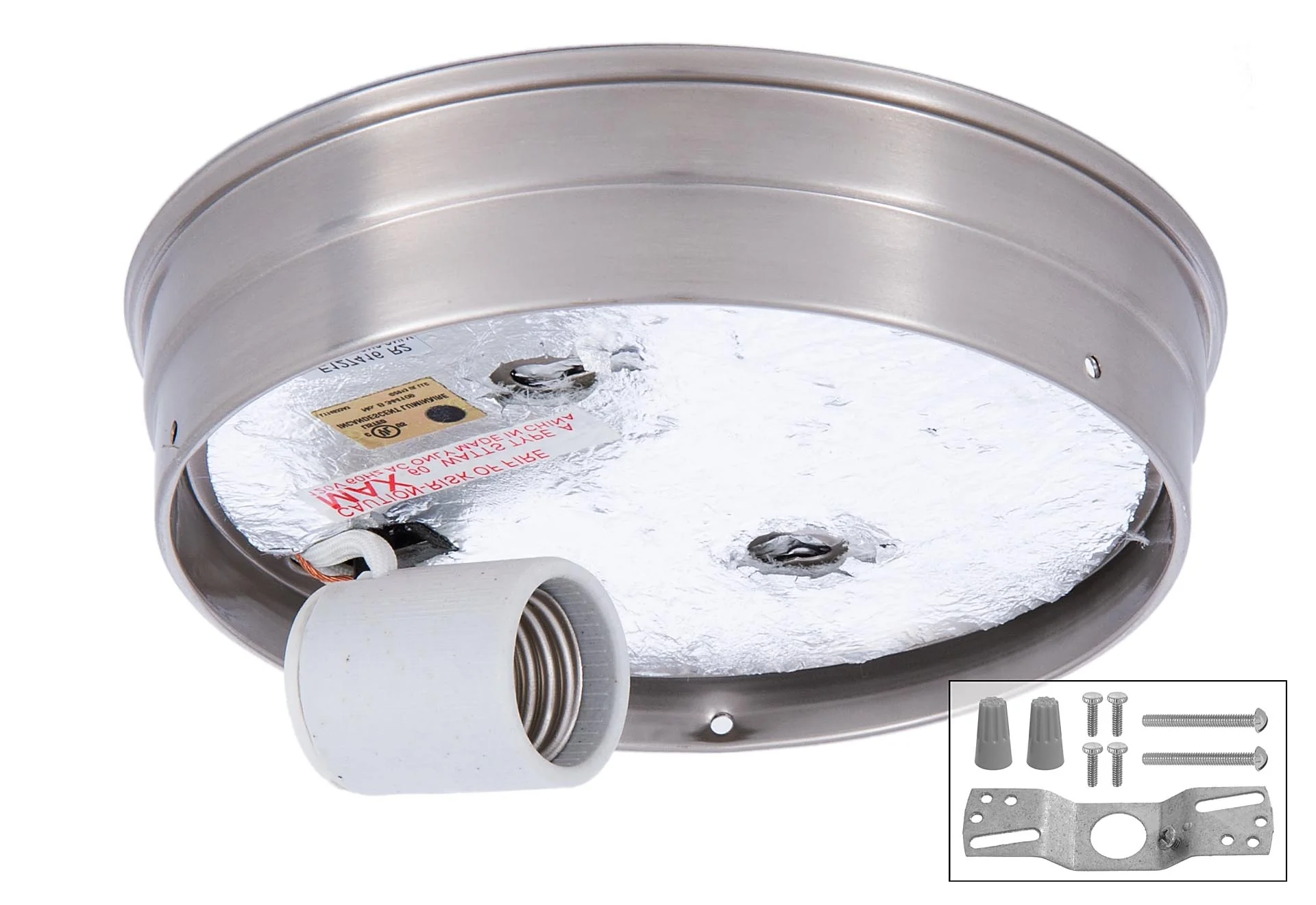 Nickel Finish Flush Mount 6 Inch Wired Shade Holder (11880N)